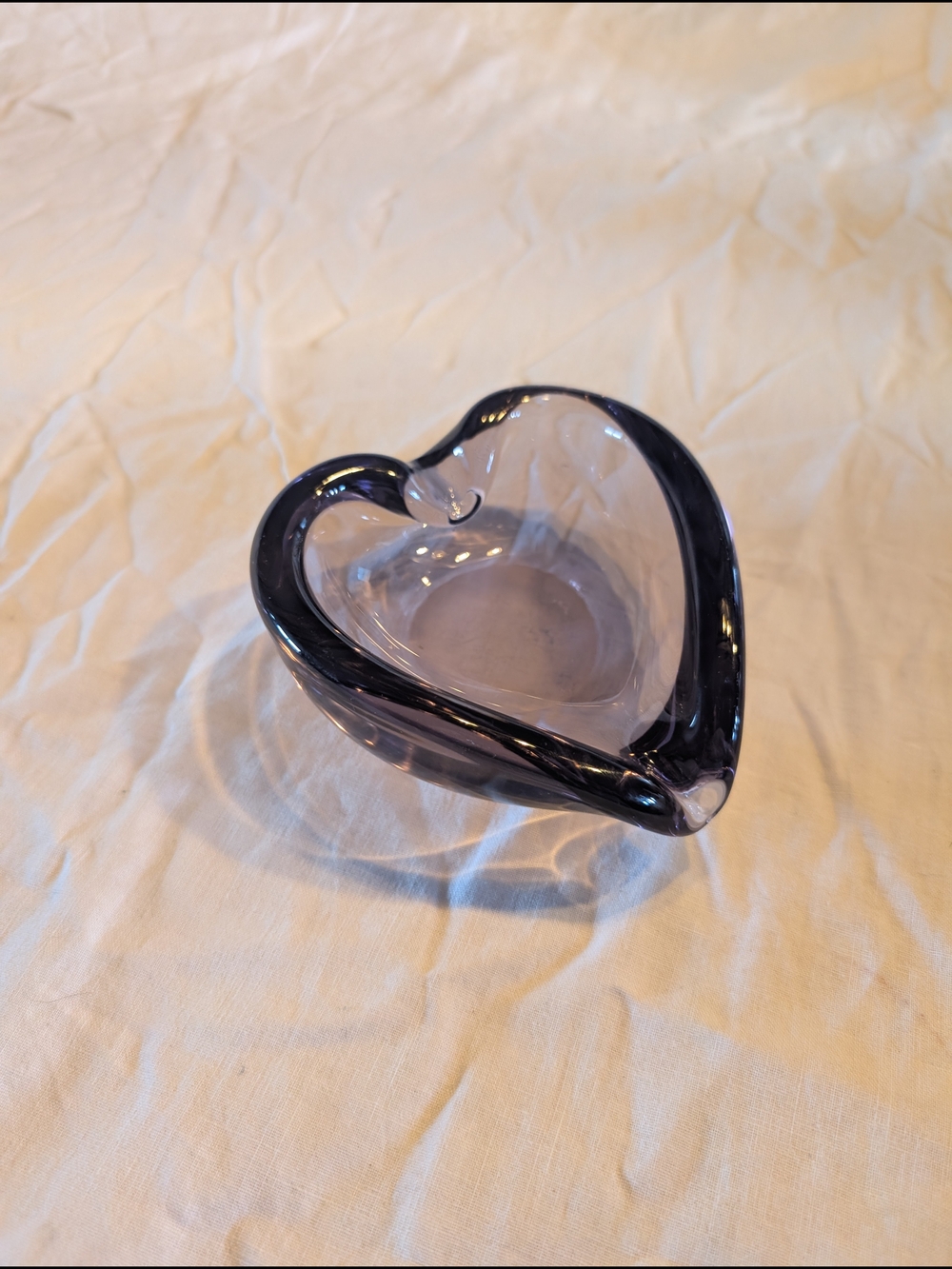 2/60$ Hand-Blown Murano Heart Glass Bowl / Trinket Dish- Purple